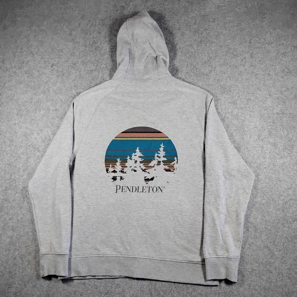 Pendleton Mens Gray Full Zip Hoodie Graphic Back Print Sweatshirt Size M